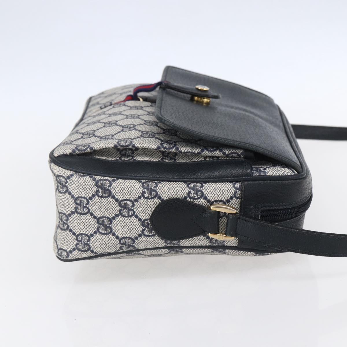 GUCCI GG Supreme Sherry Line Shoulder Bag PVC Navy Gold 904 02 063 Auth 153974