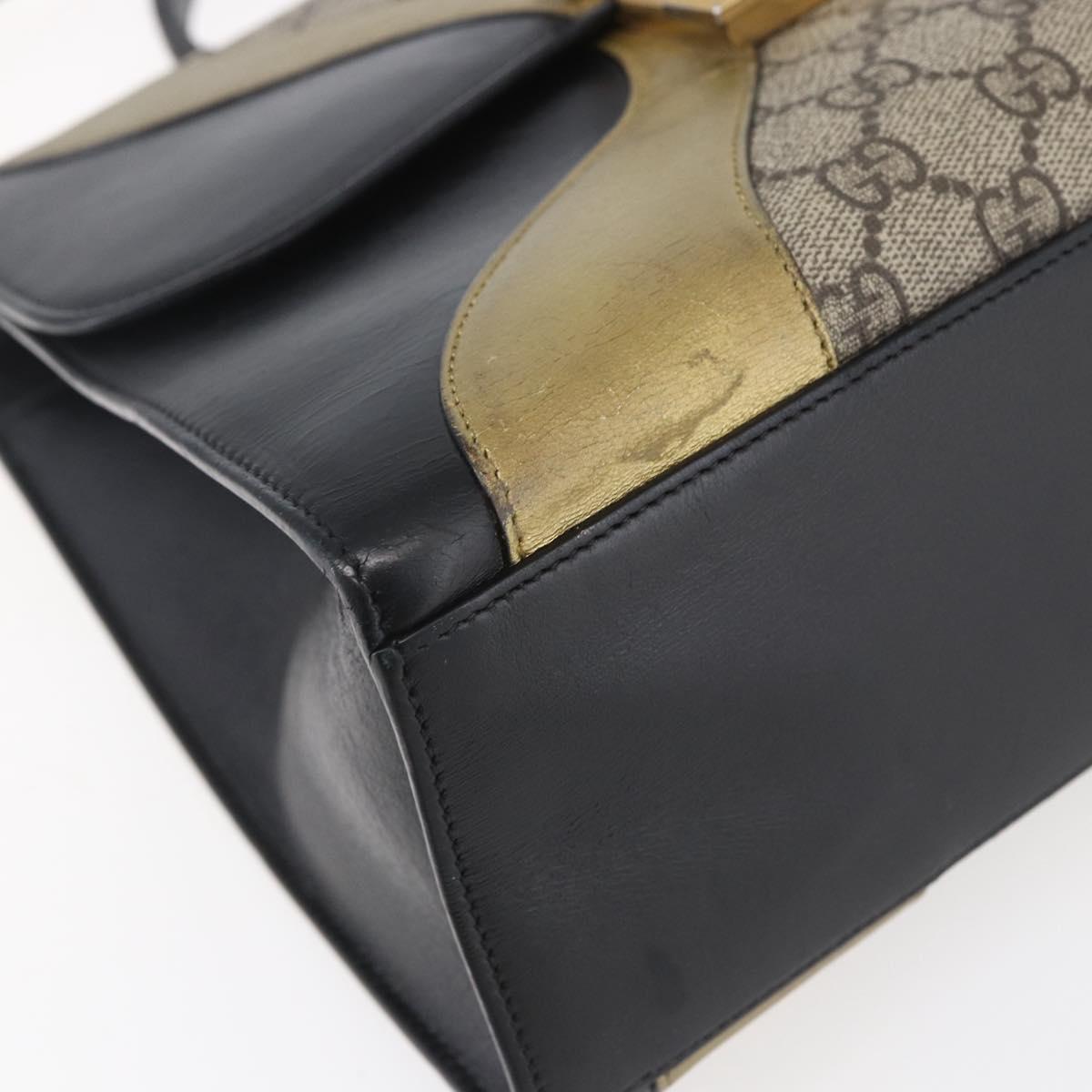 GUCCI GG Supreme Cat Head Hand Bag PVC 2way Beige Gold 476435 Auth 153975