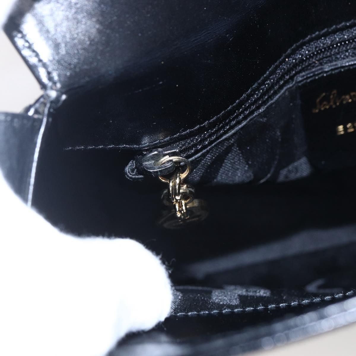 Salvatore Ferragamo Gancini Shoulder Bag Leather Black Gold Auth 153976