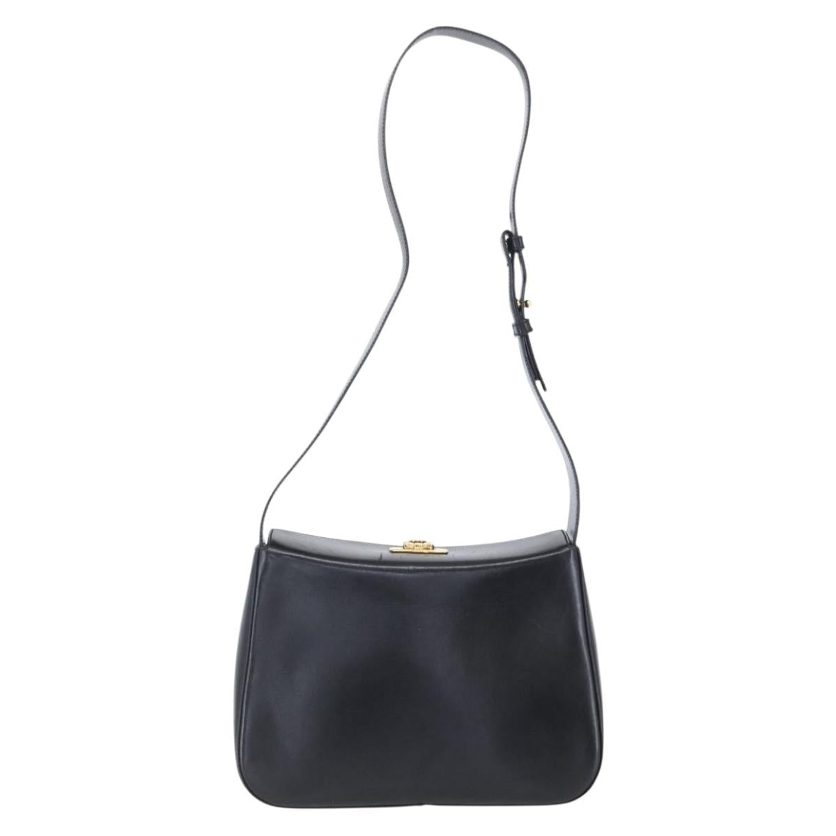 Salvatore Ferragamo Gancini Shoulder Bag Leather Black Gold Auth 153976