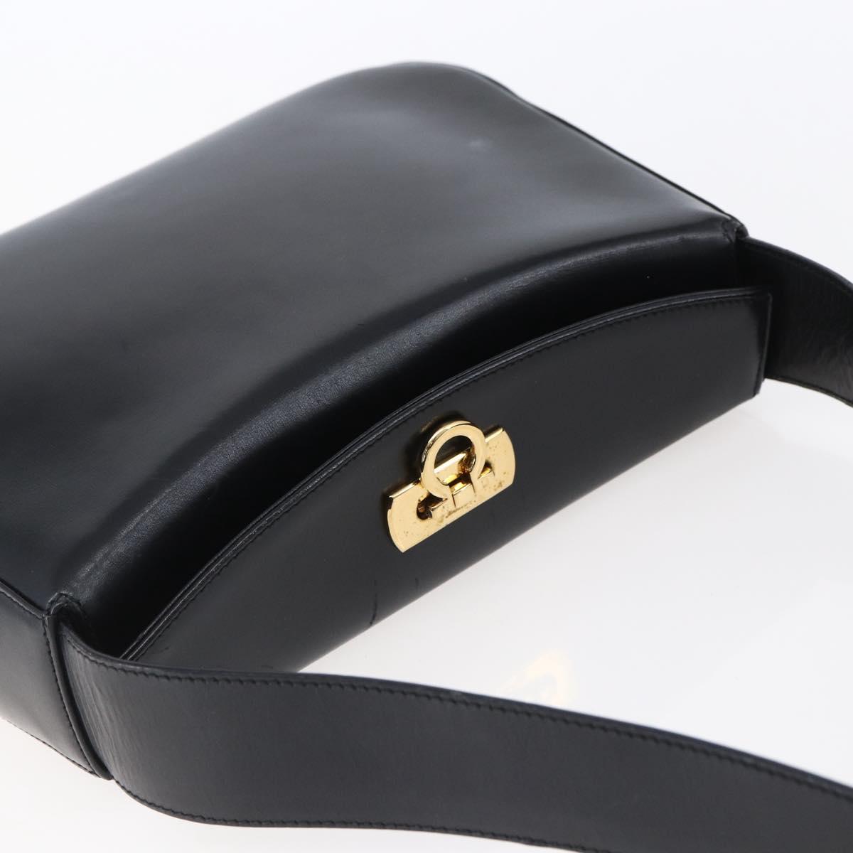 Salvatore Ferragamo Gancini Shoulder Bag Leather Black Gold Auth 153976