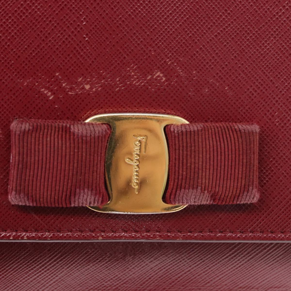 Salvatore Ferragamo Vala Chain Shoulder Bag Leather Bordeaux Gold Auth 153977