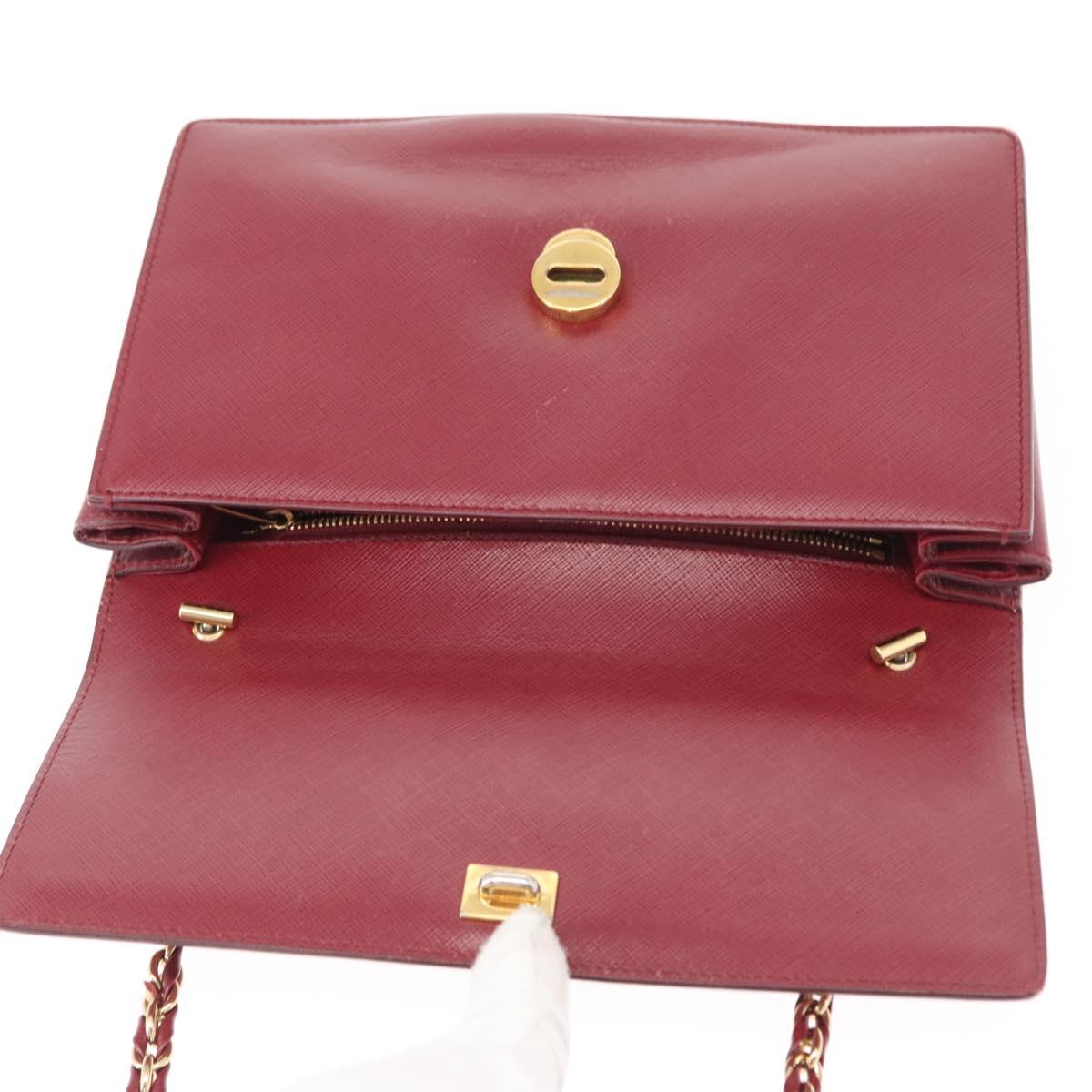 Salvatore Ferragamo Vala Chain Shoulder Bag Leather Bordeaux Gold Auth 153977