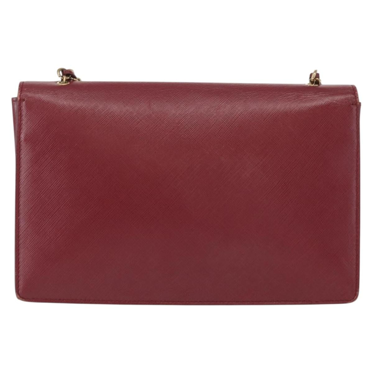 Salvatore Ferragamo Vala Chain Shoulder Bag Leather Bordeaux Gold Auth 153977