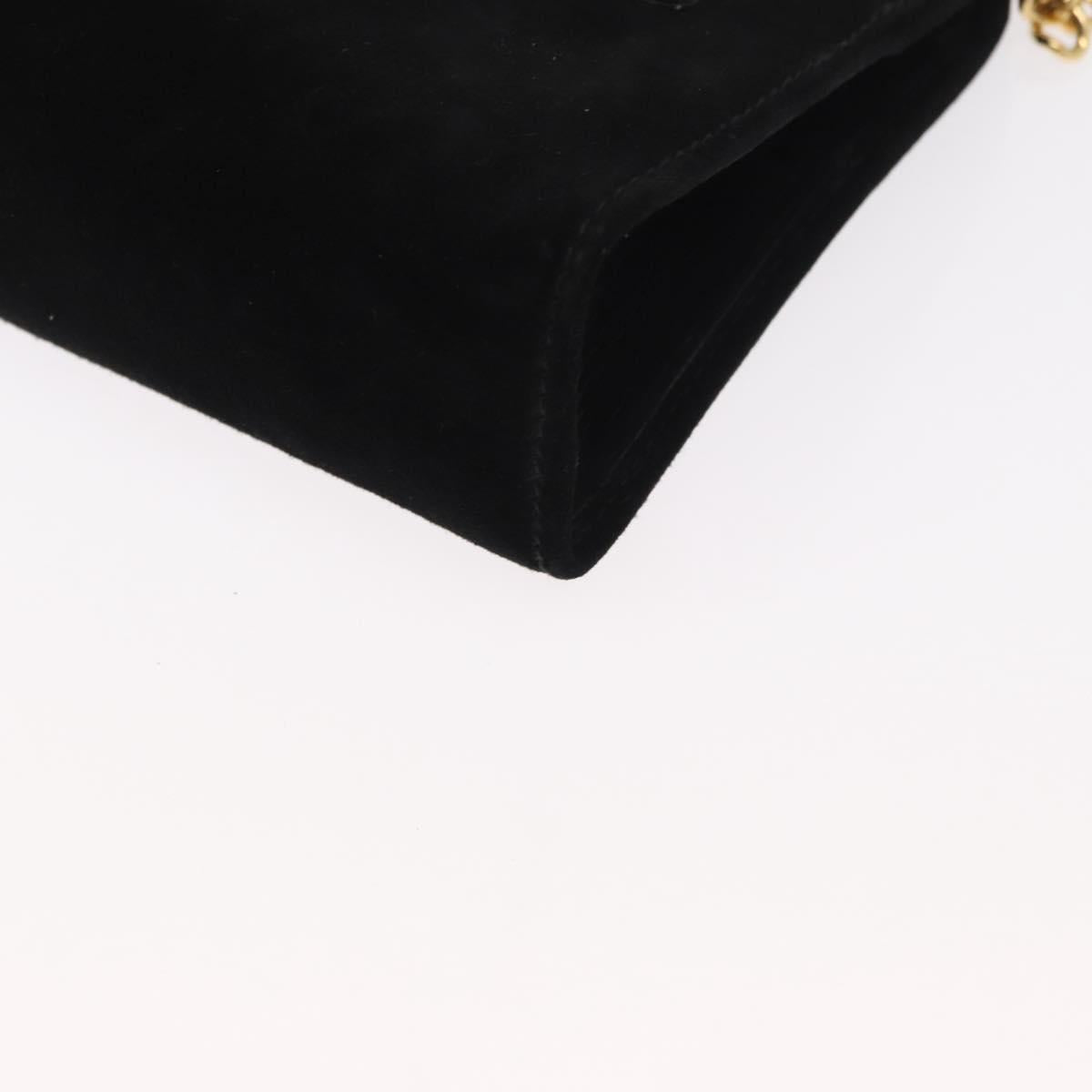 Salvatore Ferragamo Chain Gancini Shoulder Bag Suede Black Gold Auth 153978