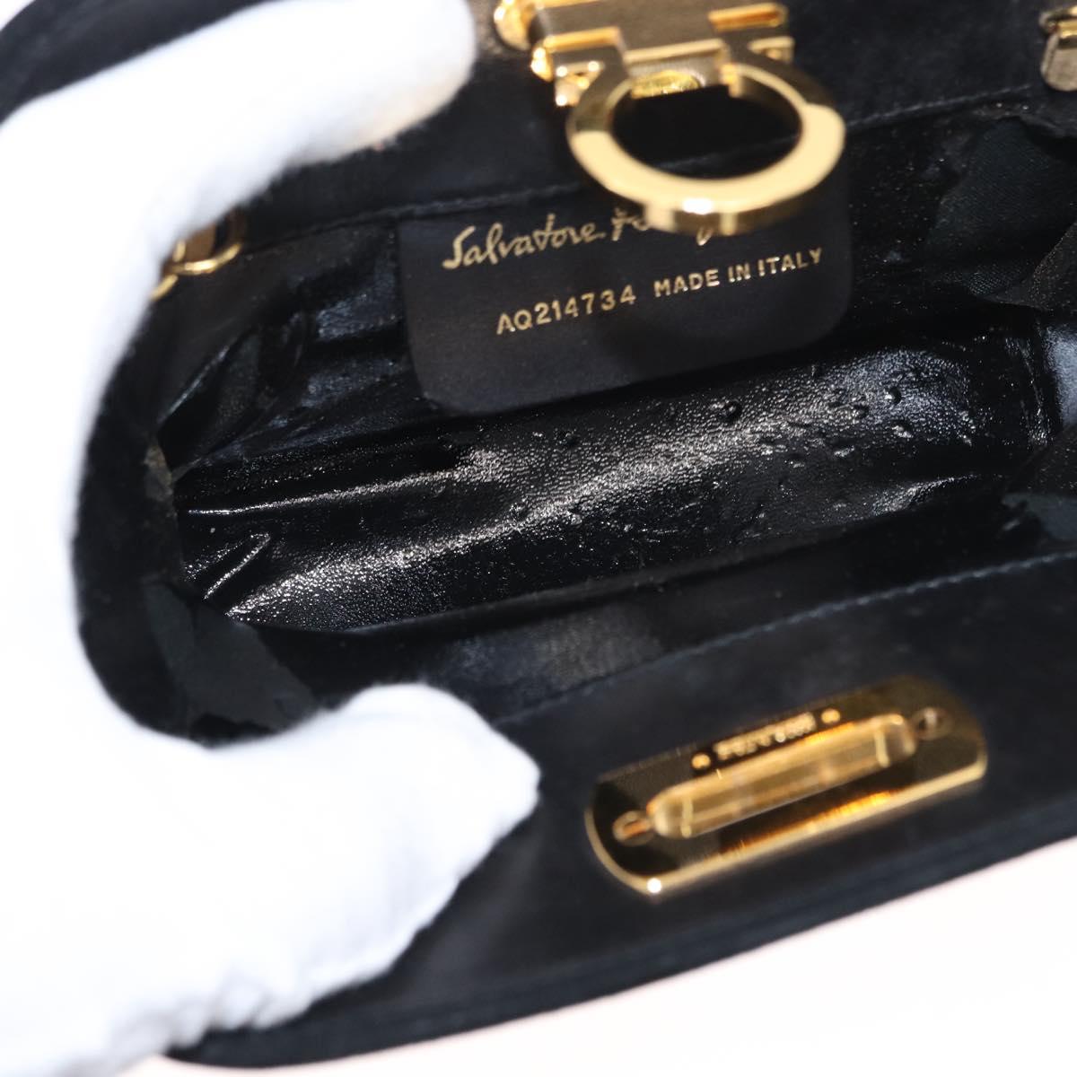 Salvatore Ferragamo Chain Gancini Shoulder Bag Suede Black Gold Auth 153978