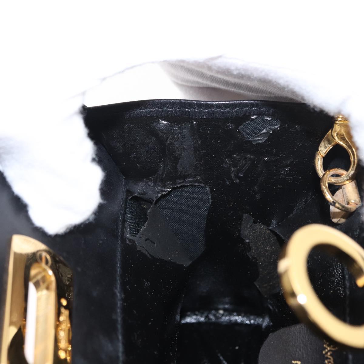 Salvatore Ferragamo Chain Gancini Shoulder Bag Suede Black Gold Auth 153978