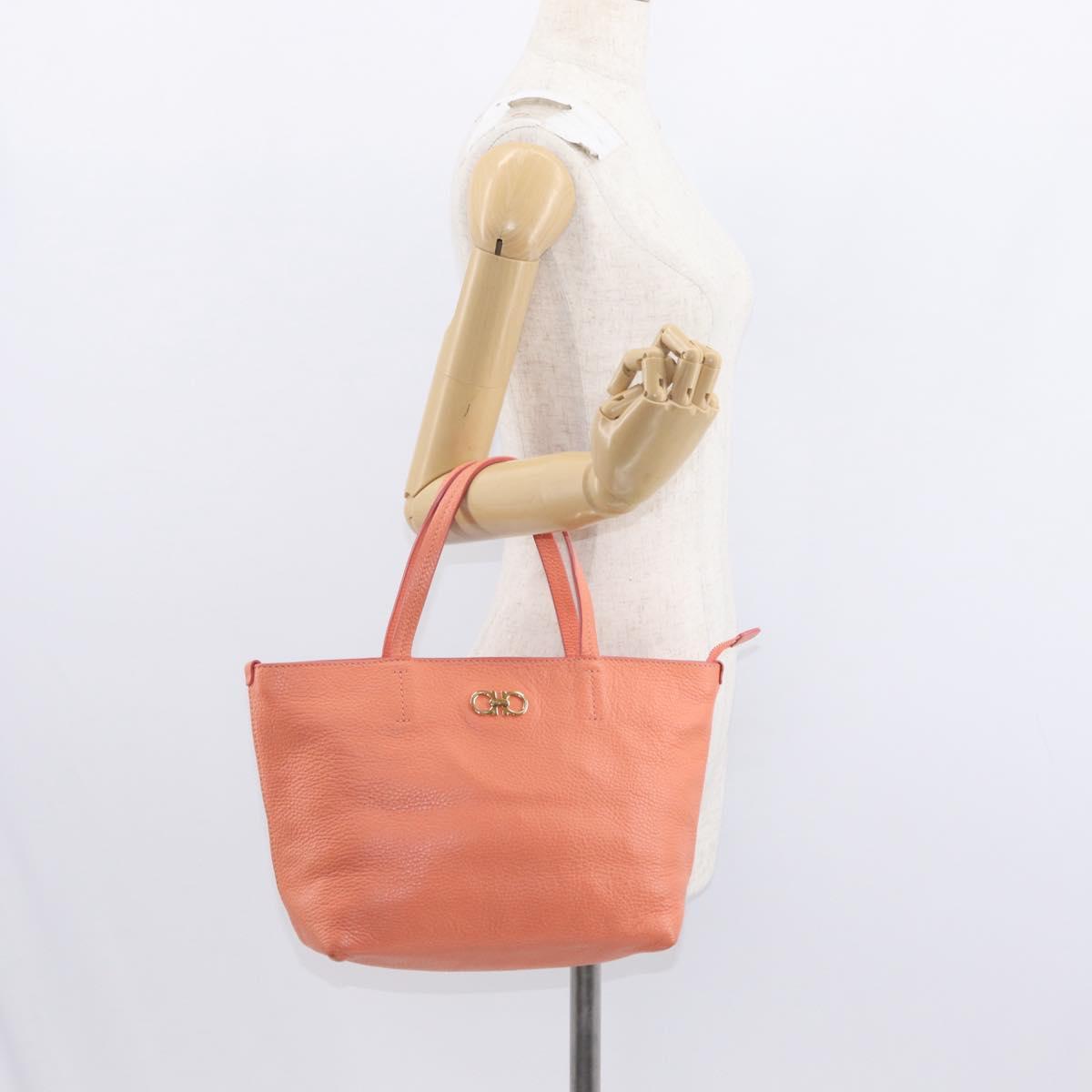 Salvatore Ferragamo Gancini Hand Bag Leather Pink Gold Auth 153980