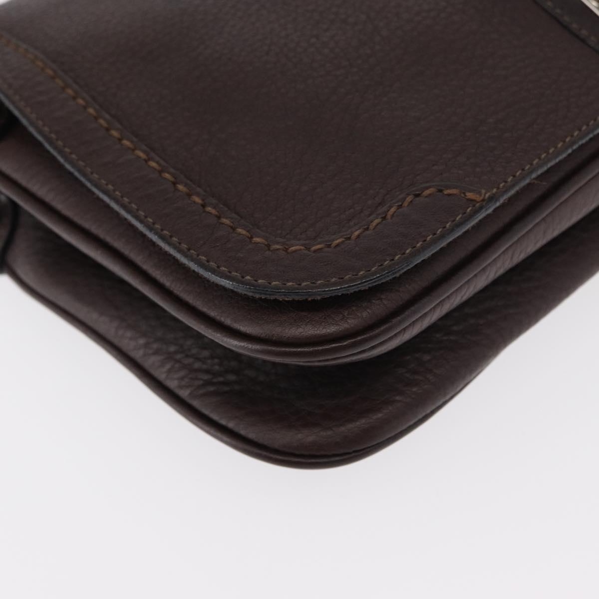 Salvatore Ferragamo Gancini Shoulder Bag Leather Dark Brown Silver Auth 153981