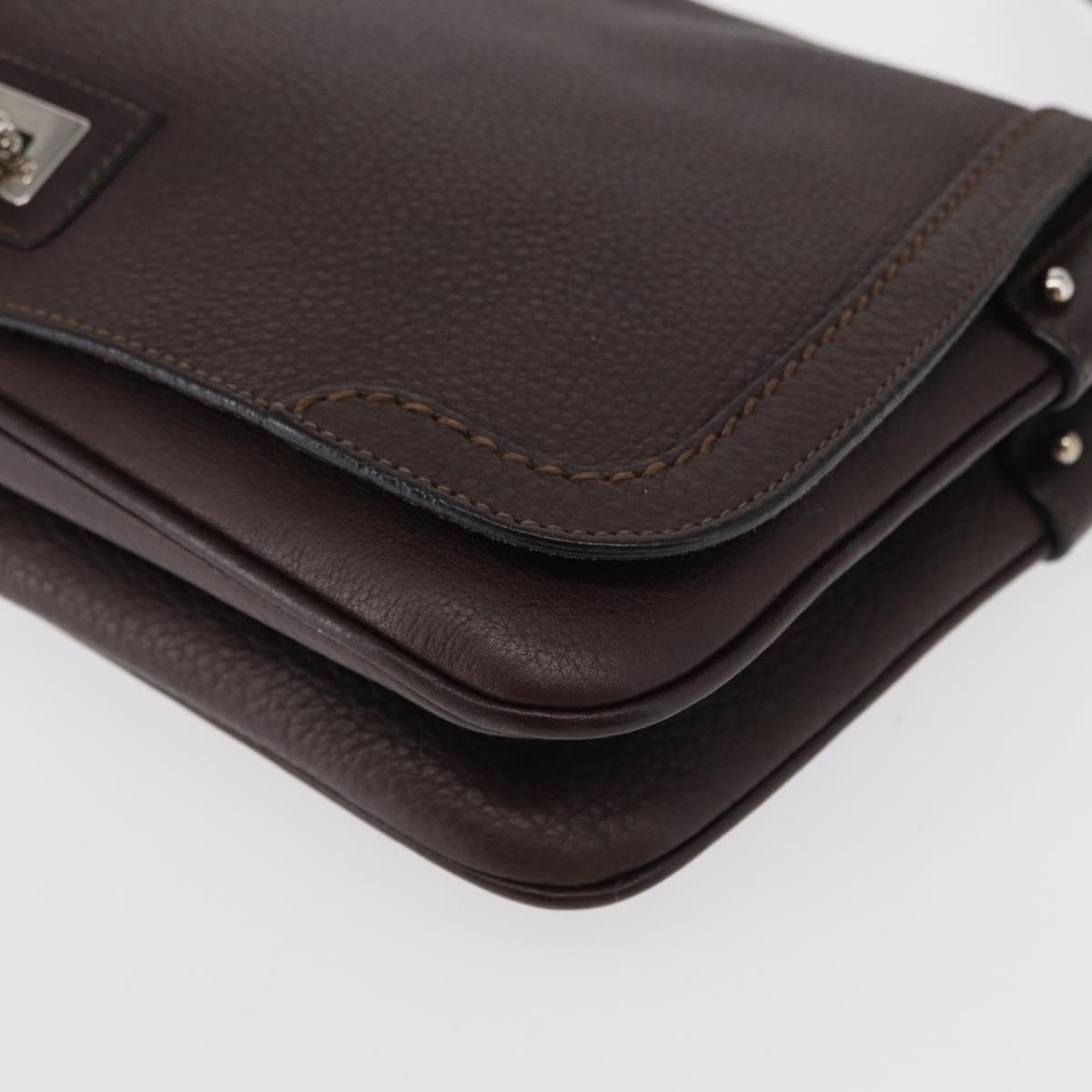 Salvatore Ferragamo Gancini Shoulder Bag Leather Dark Brown Silver Auth 153981