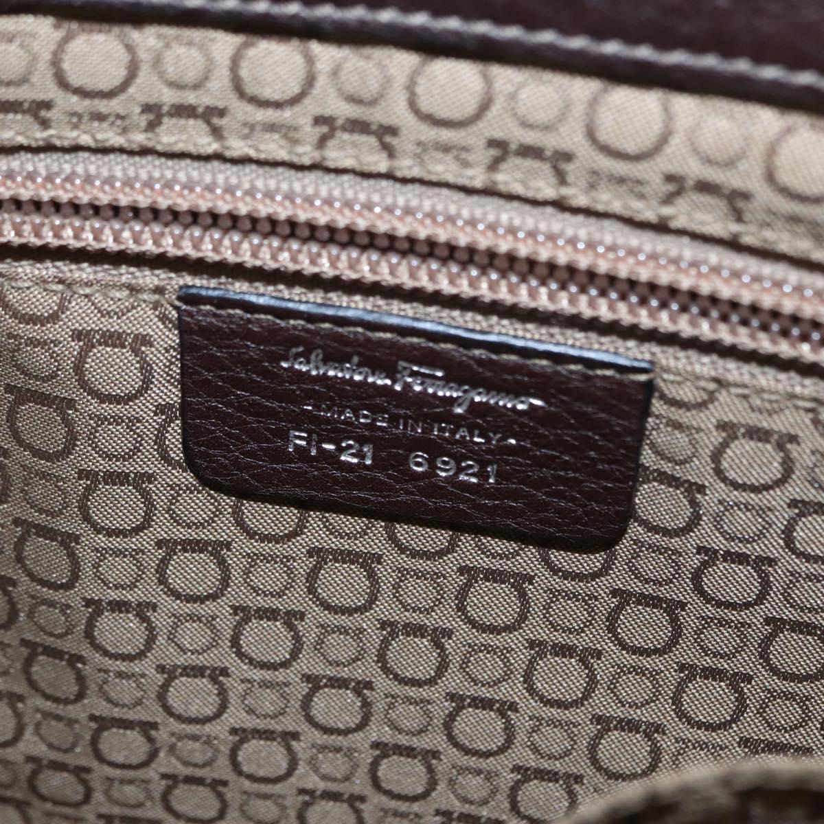 Salvatore Ferragamo Gancini Shoulder Bag Leather Dark Brown Silver Auth 153981