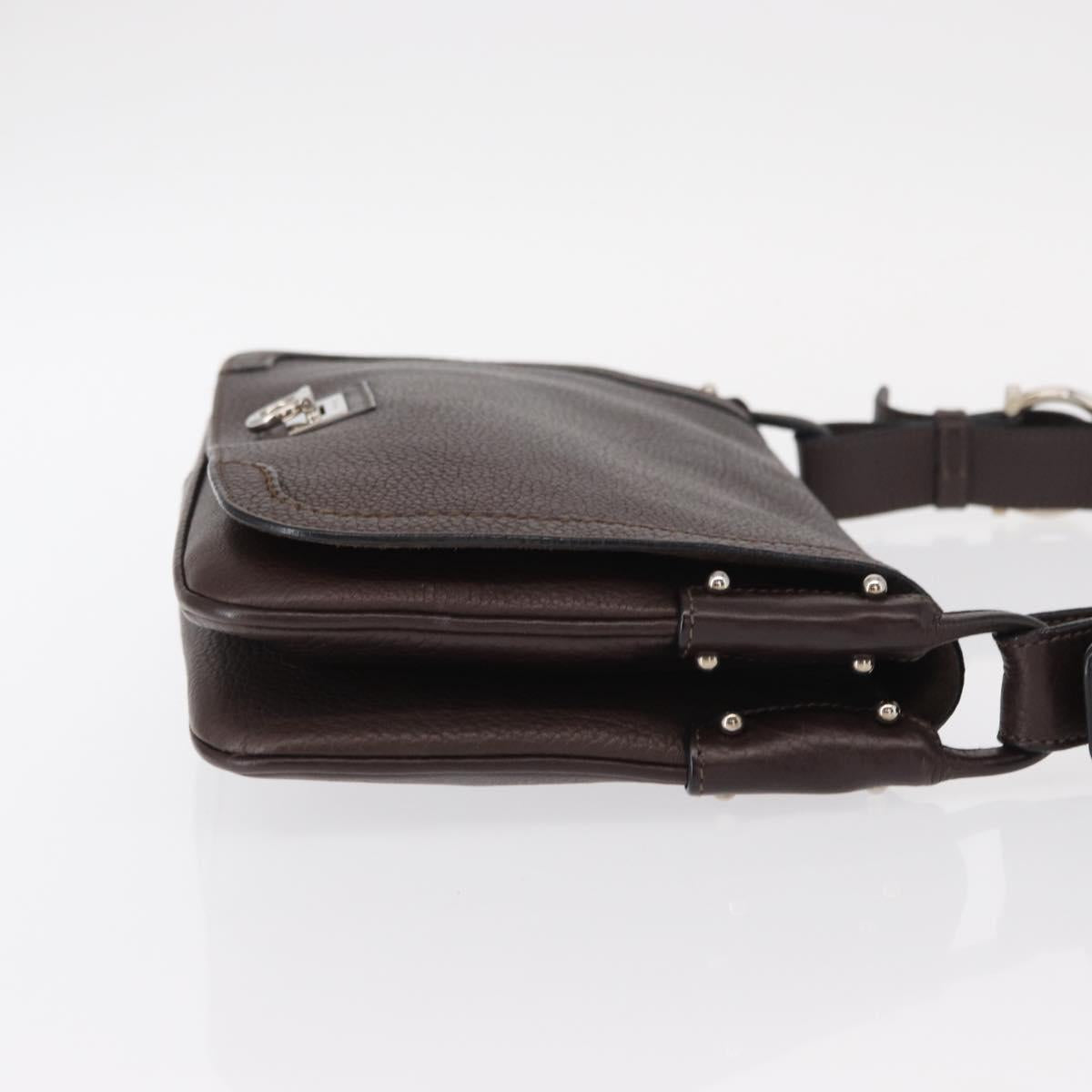 Salvatore Ferragamo Gancini Shoulder Bag Leather Dark Brown Silver Auth 153981