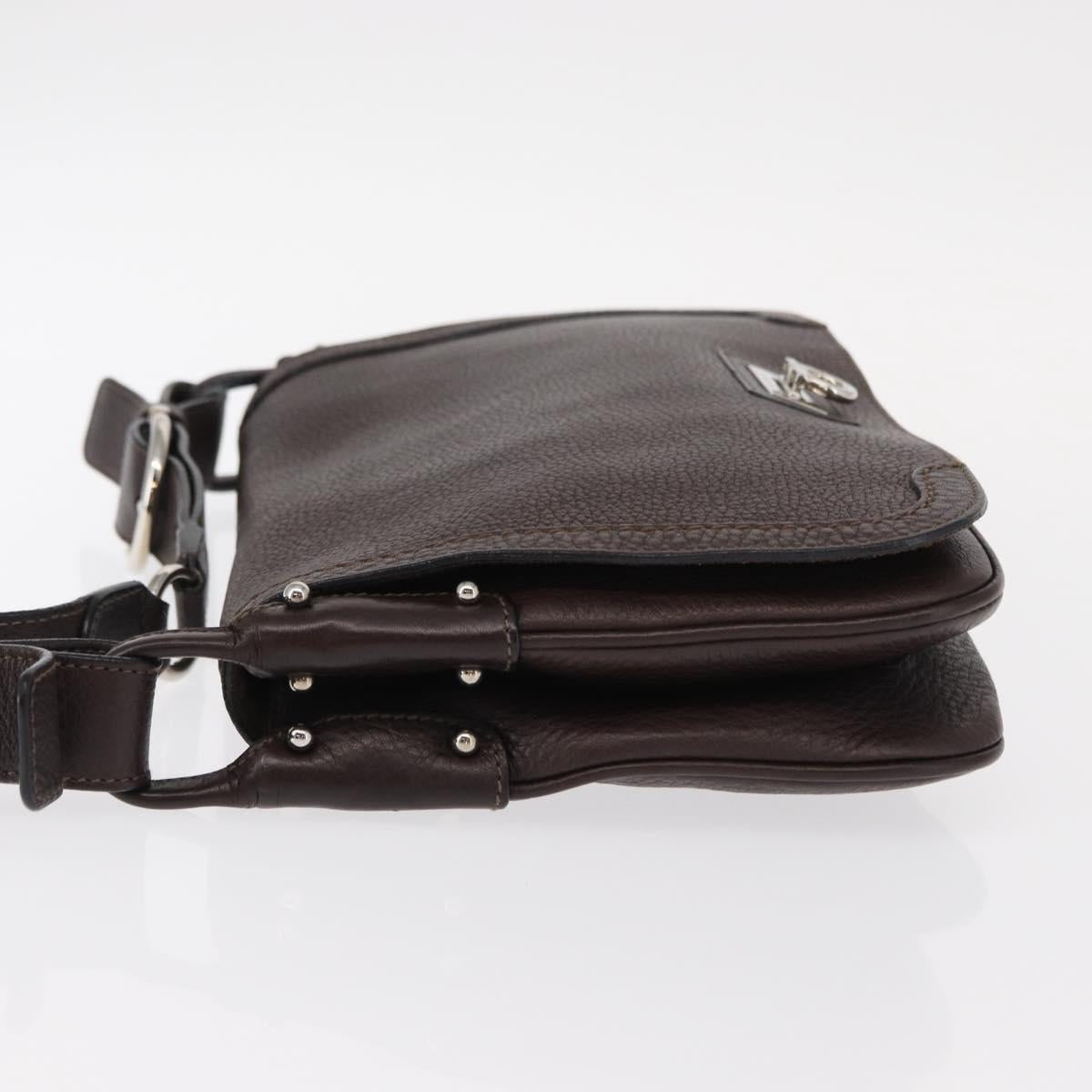 Salvatore Ferragamo Gancini Shoulder Bag Leather Dark Brown Silver Auth 153981