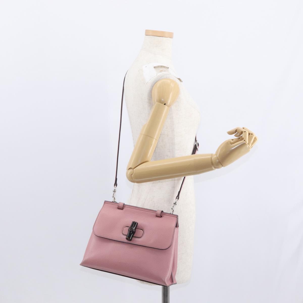 GUCCI Bamboo Daily Hand Bag Leather 2way Pink Silver 370831 Auth 153982