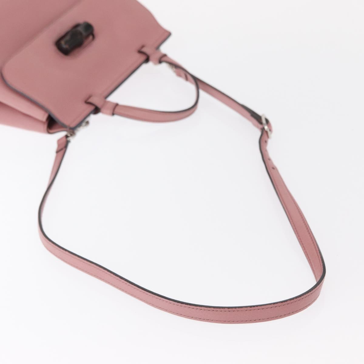 GUCCI Bamboo Daily Hand Bag Leather 2way Pink Silver 370831 Auth 153982