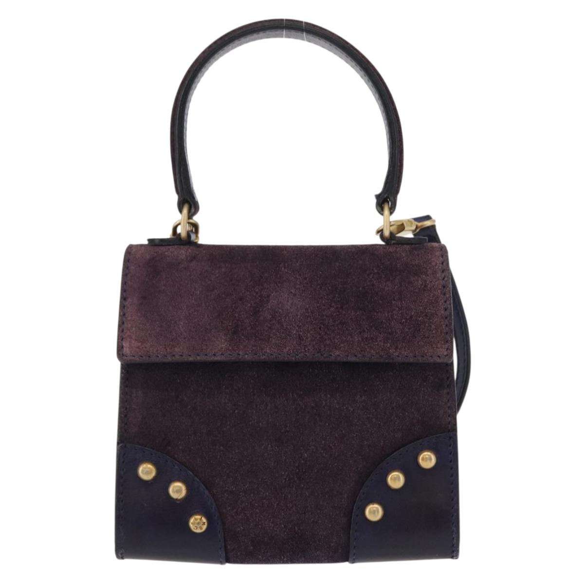 CELINE Hand Bag Suede 2way Purple Gold Auth 153983