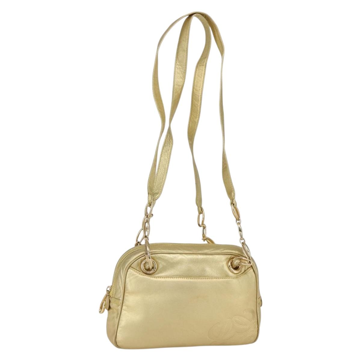 LOEWE Anagram Shoulder Bag Leather Gold Auth 153984