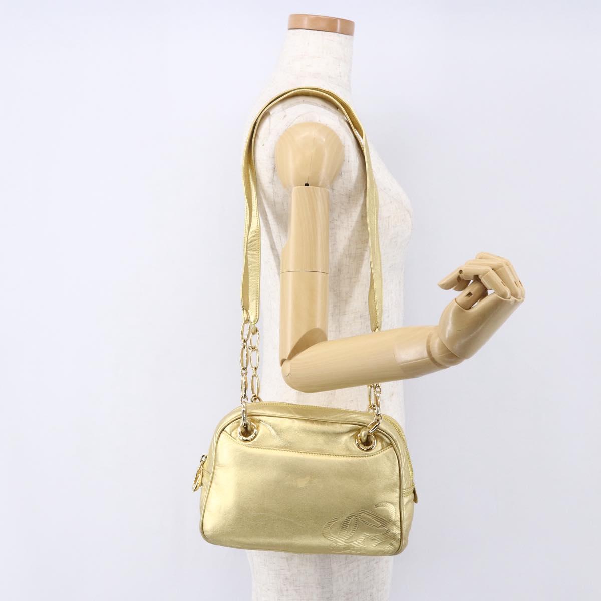 LOEWE Anagram Shoulder Bag Leather Gold Auth 153984