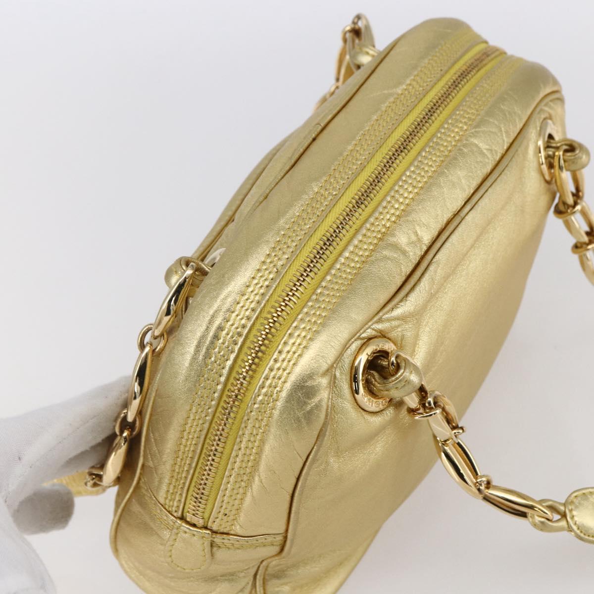 LOEWE Anagram Shoulder Bag Leather Gold Auth 153984