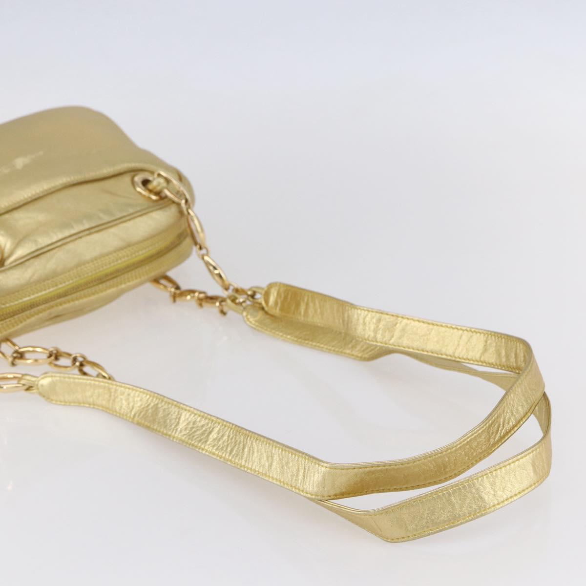 LOEWE Anagram Shoulder Bag Leather Gold Auth 153984