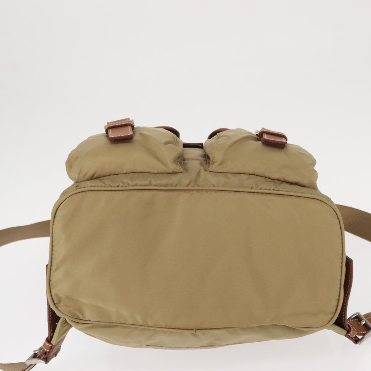 PRADA Backpack Nylon Beige Silver Auth 153987