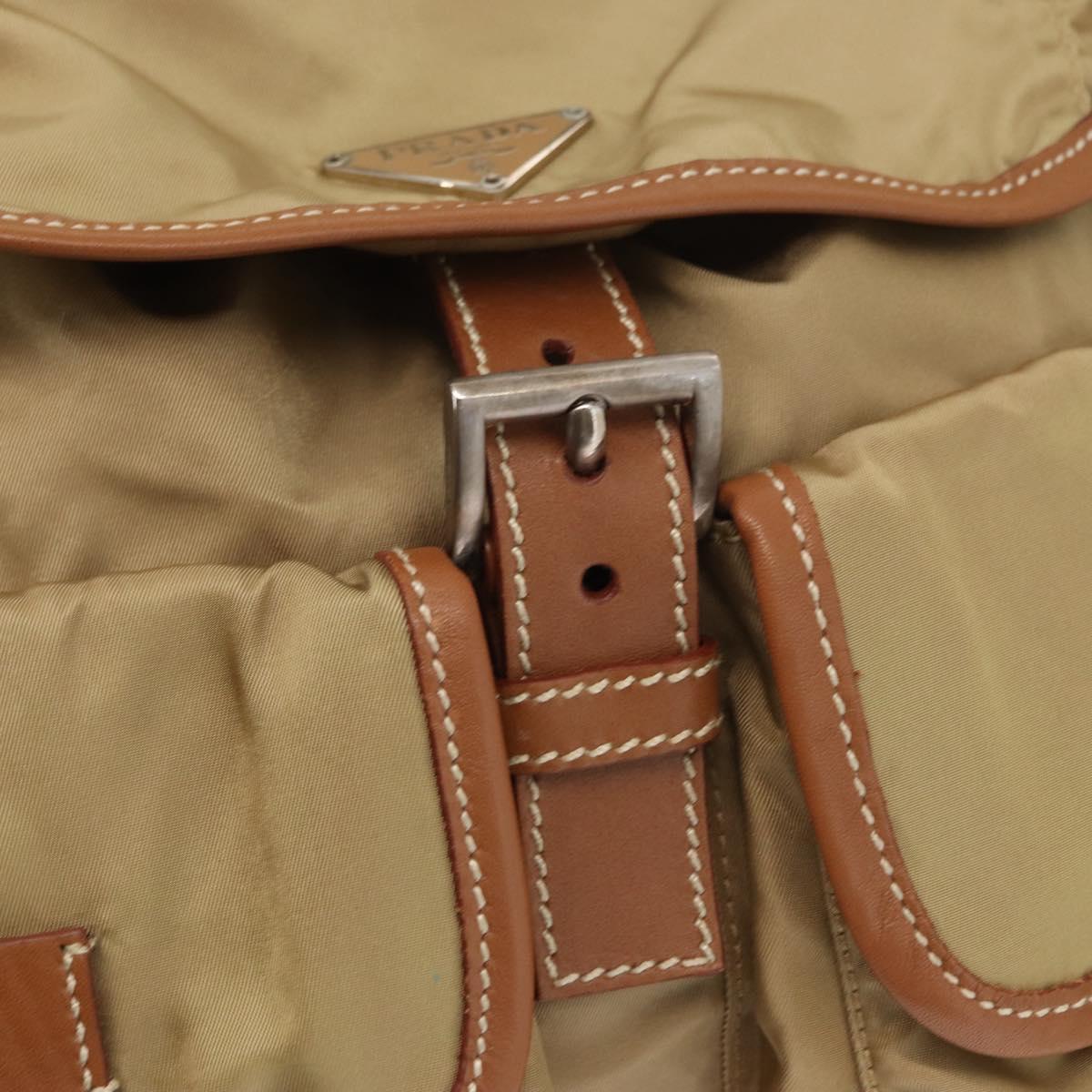 PRADA Backpack Nylon Beige Silver Auth 153987