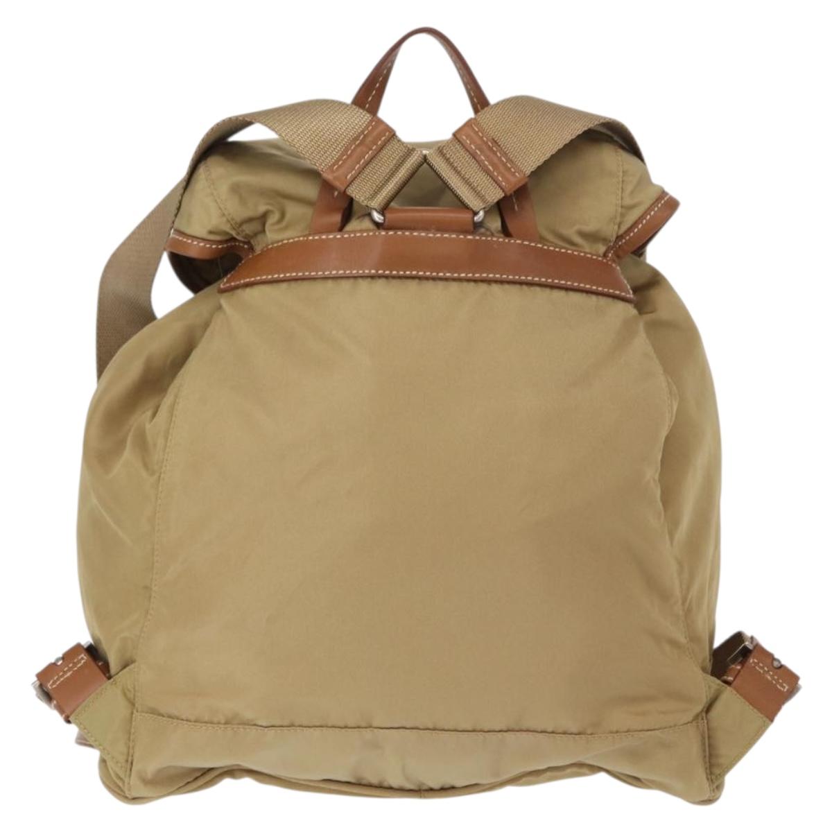 PRADA Backpack Nylon Beige Silver Auth 153987
