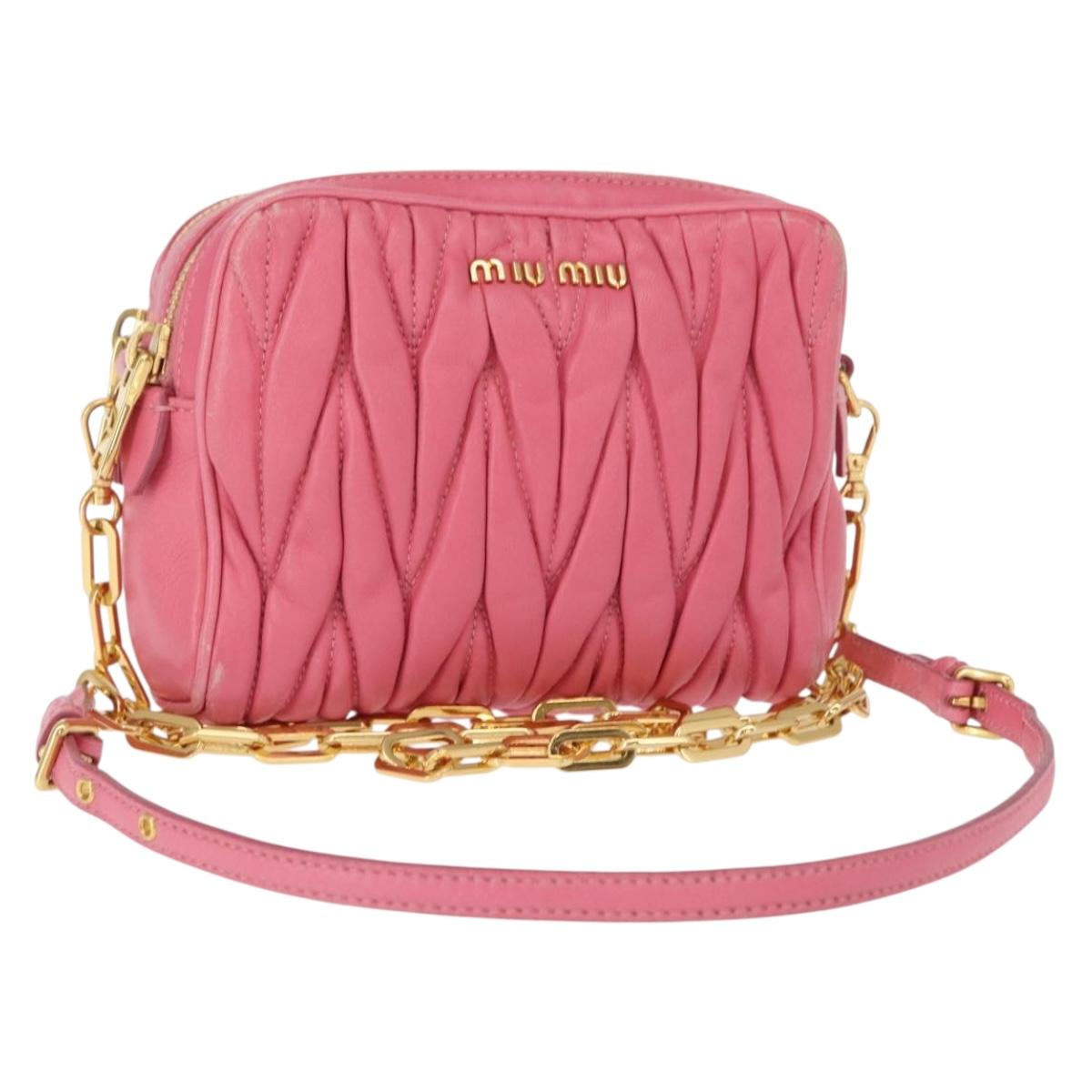 Miu Miu Matelasse Chain Shoulder Bag Leather Pink Gold Auth 153988