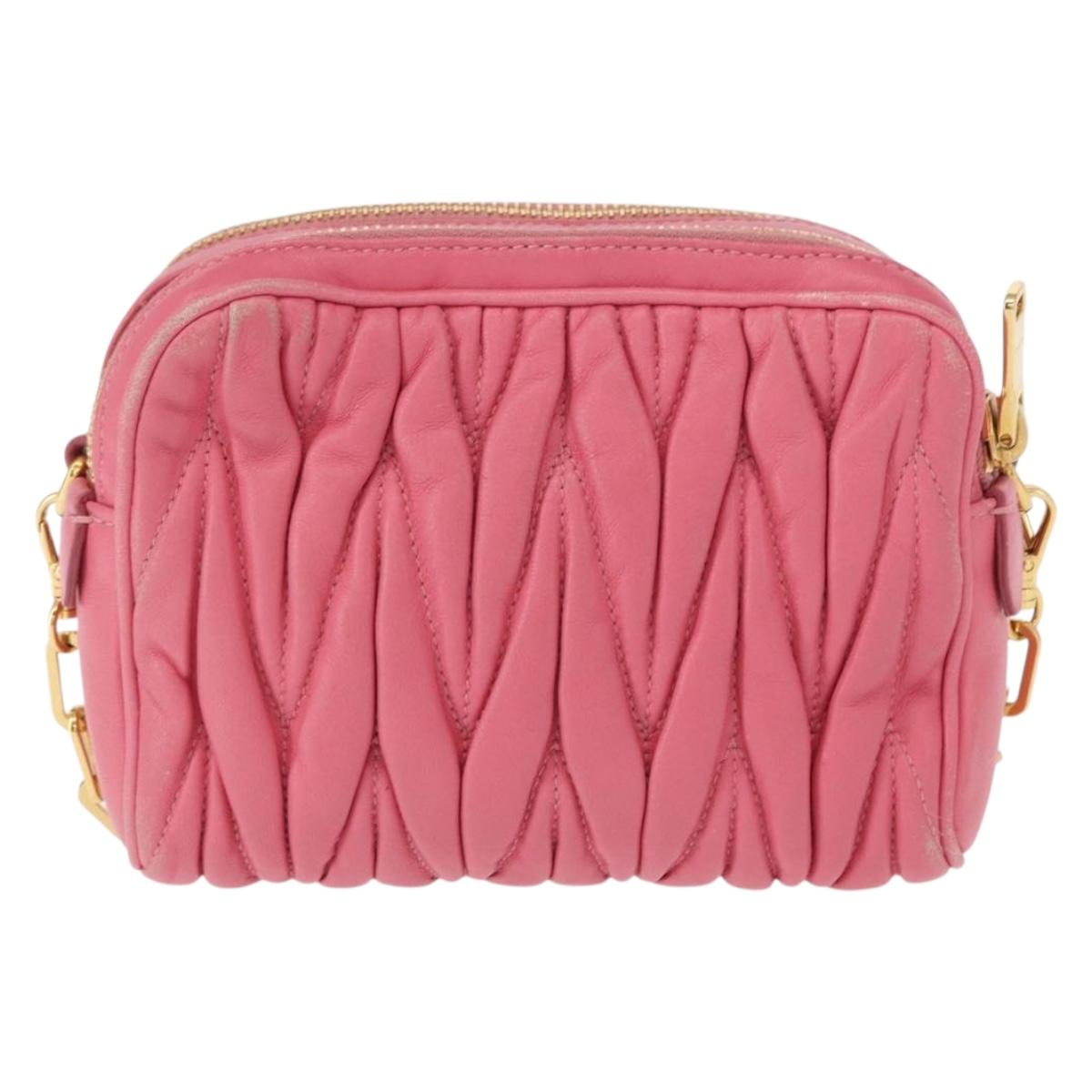 Miu Miu Matelasse Chain Shoulder Bag Leather Pink Gold Auth 153988
