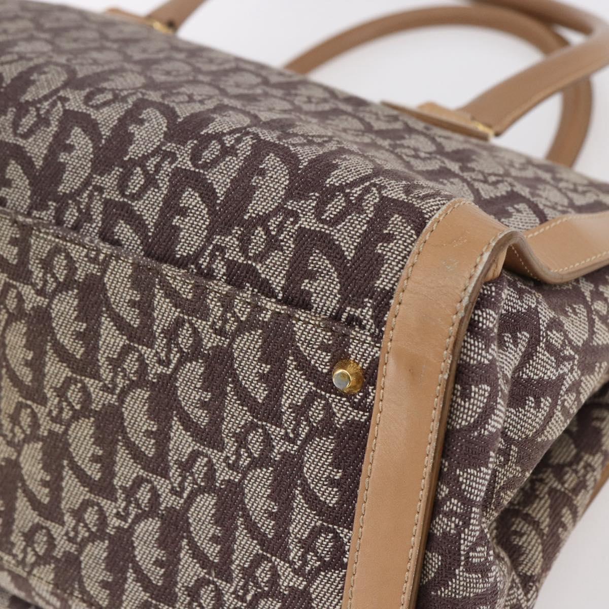 Christian Dior Trotter Canvas Hand Bag Brown Gold Auth 153990