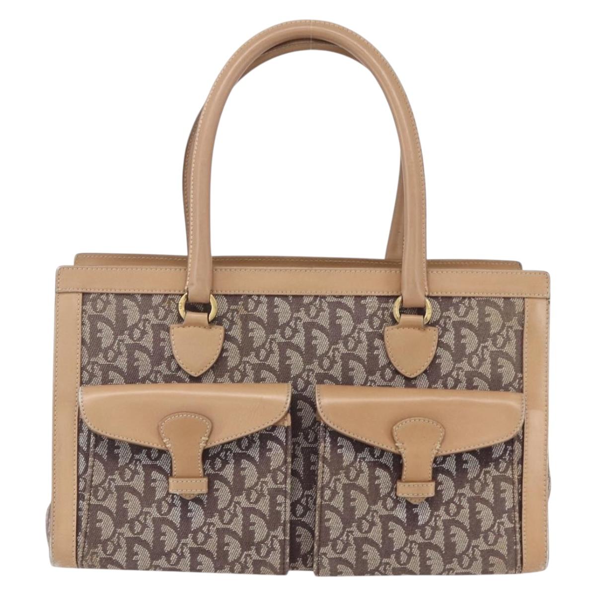 Christian Dior Trotter Canvas Hand Bag Brown Gold Auth 153990