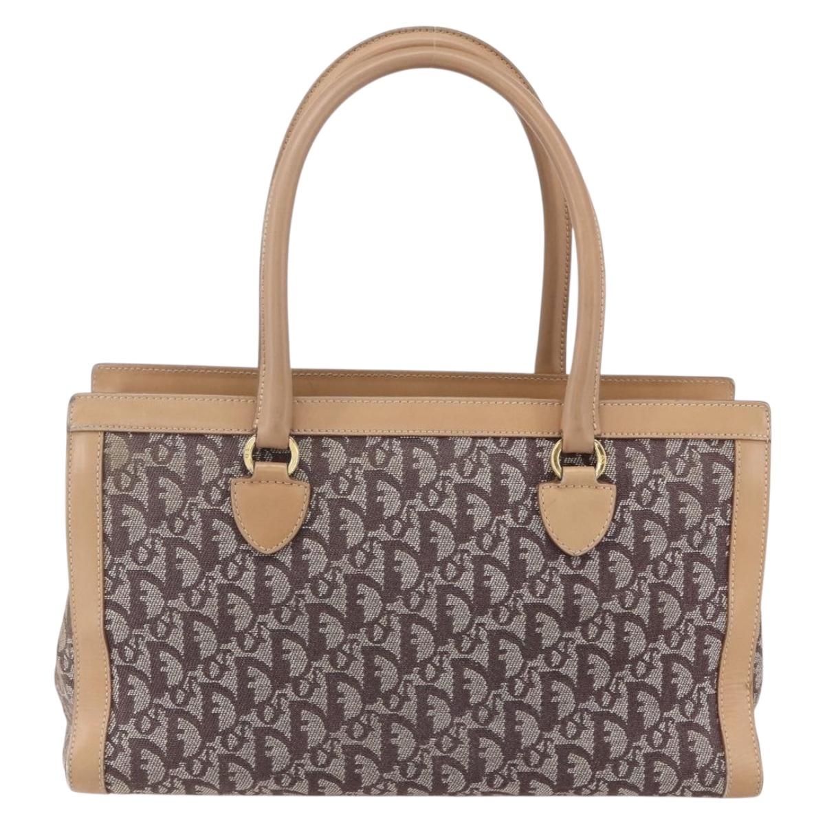Christian Dior Trotter Canvas Hand Bag Brown Gold Auth 153990