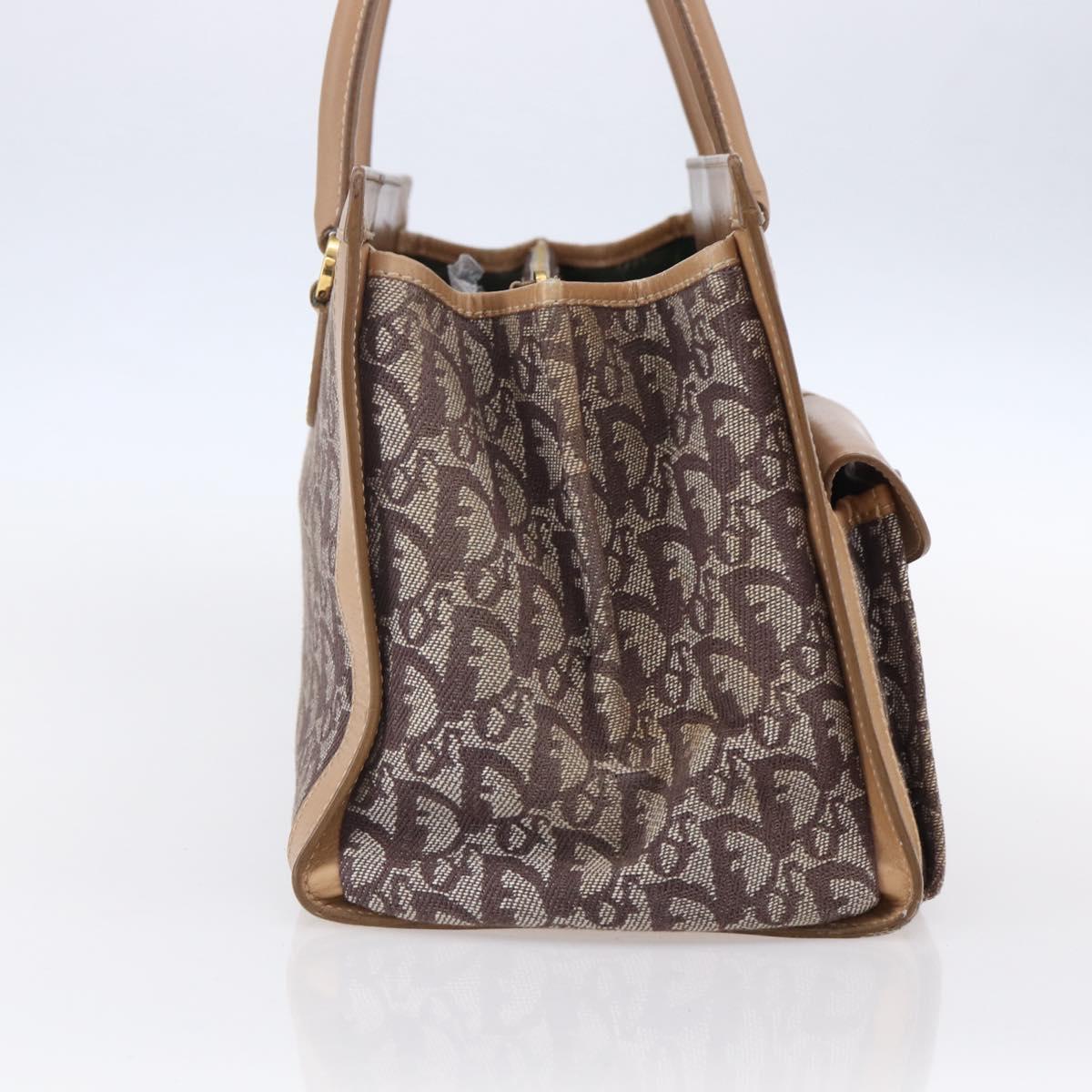 Christian Dior Trotter Canvas Hand Bag Brown Gold Auth 153990