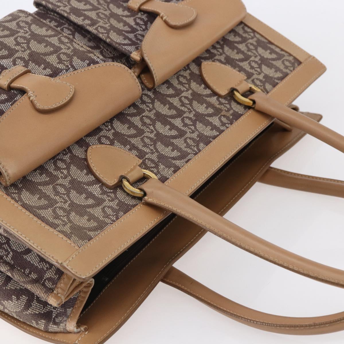 Christian Dior Trotter Canvas Hand Bag Brown Gold Auth 153990