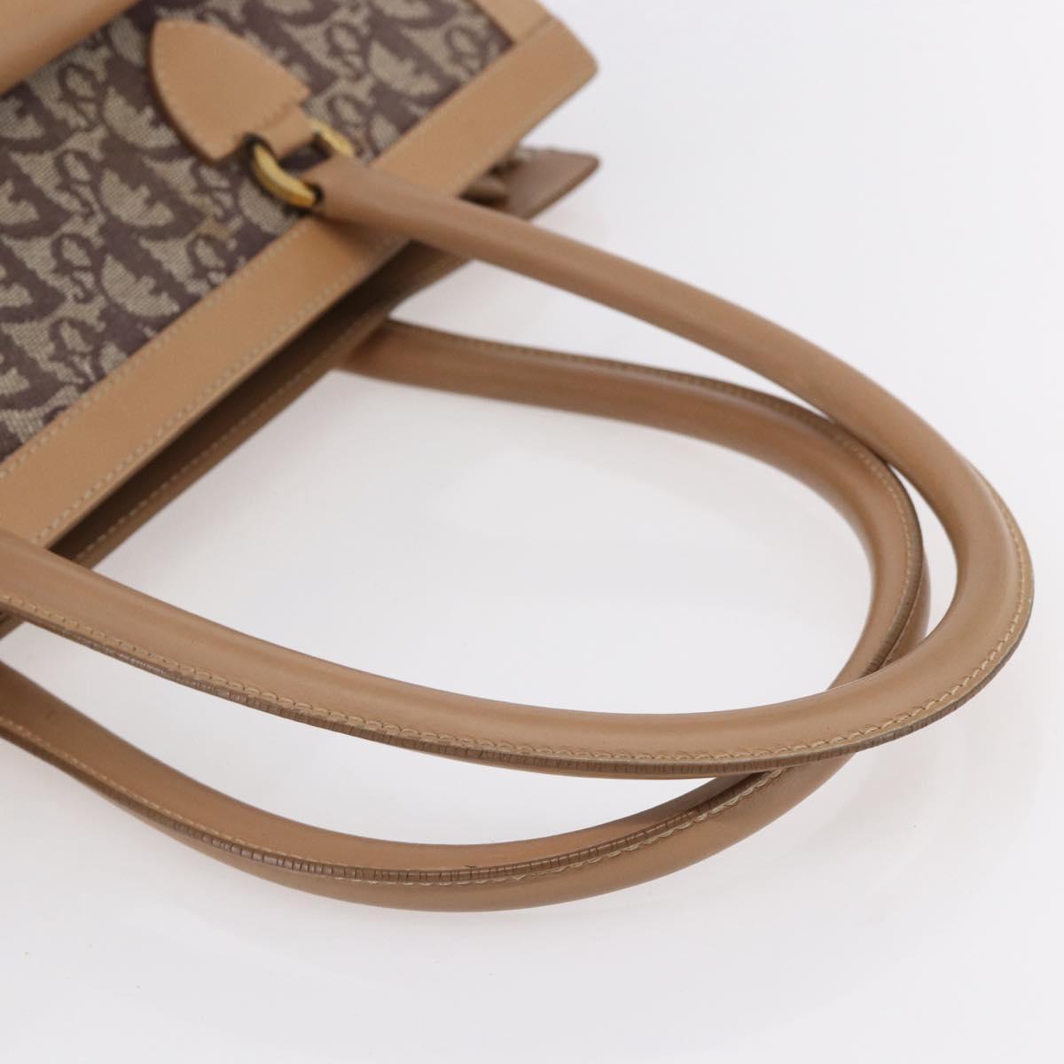 Christian Dior Trotter Canvas Hand Bag Brown Gold Auth 153990