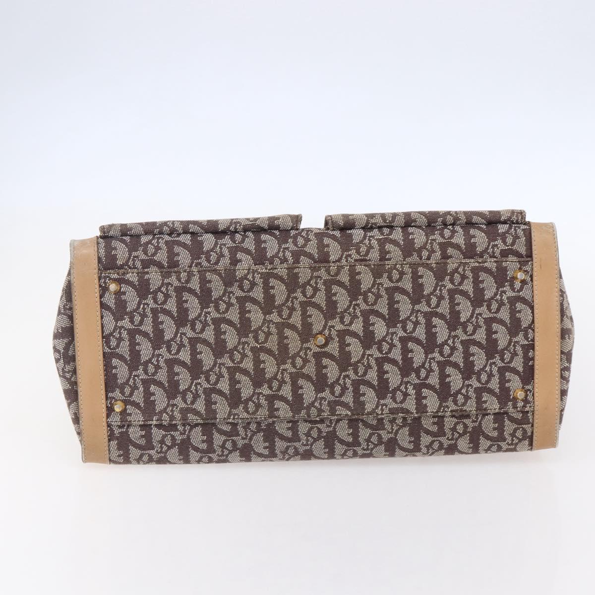 Christian Dior Trotter Canvas Hand Bag Brown Gold Auth 153990