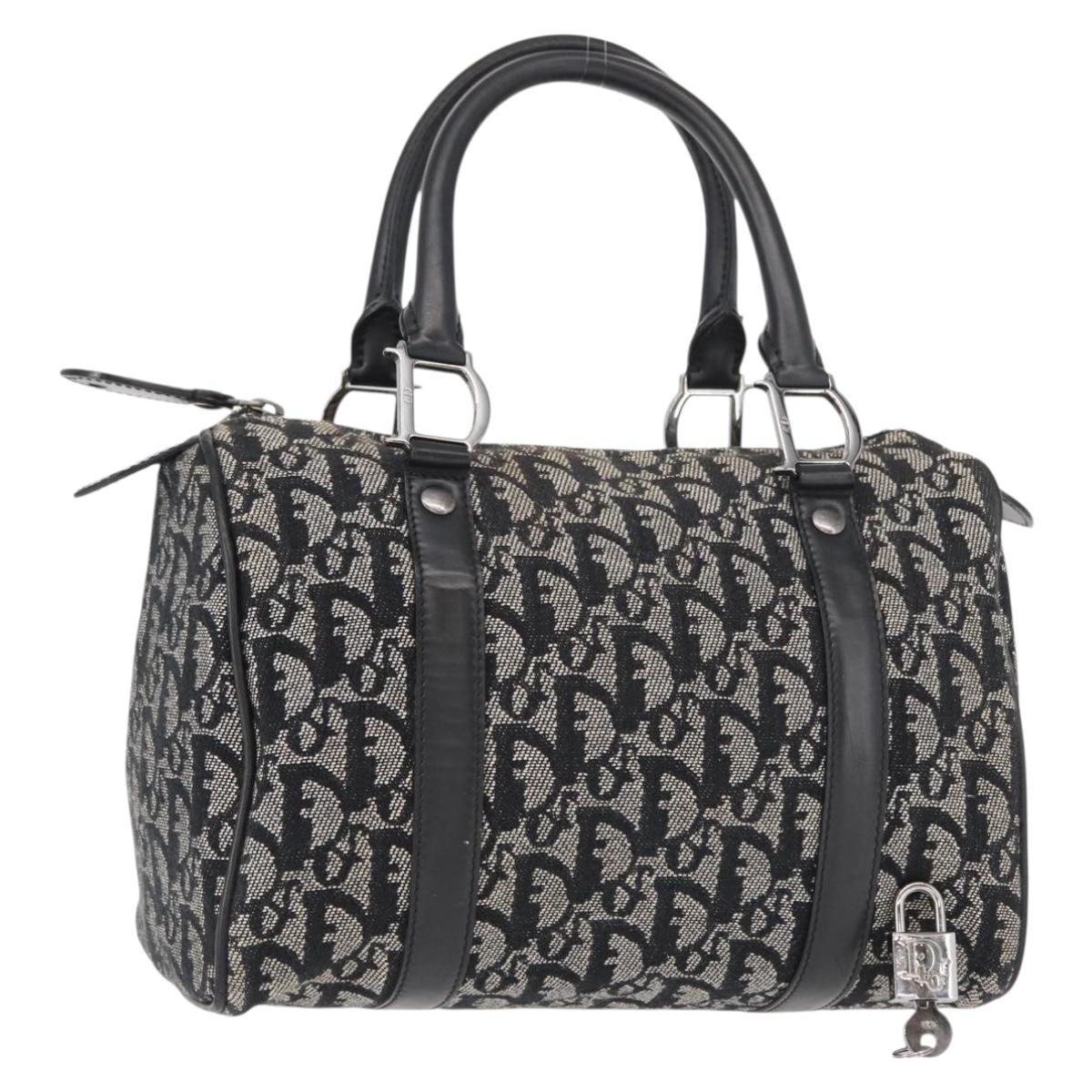 Christian Dior Trotter Canvas Hand Bag Black Silver Auth 153991
