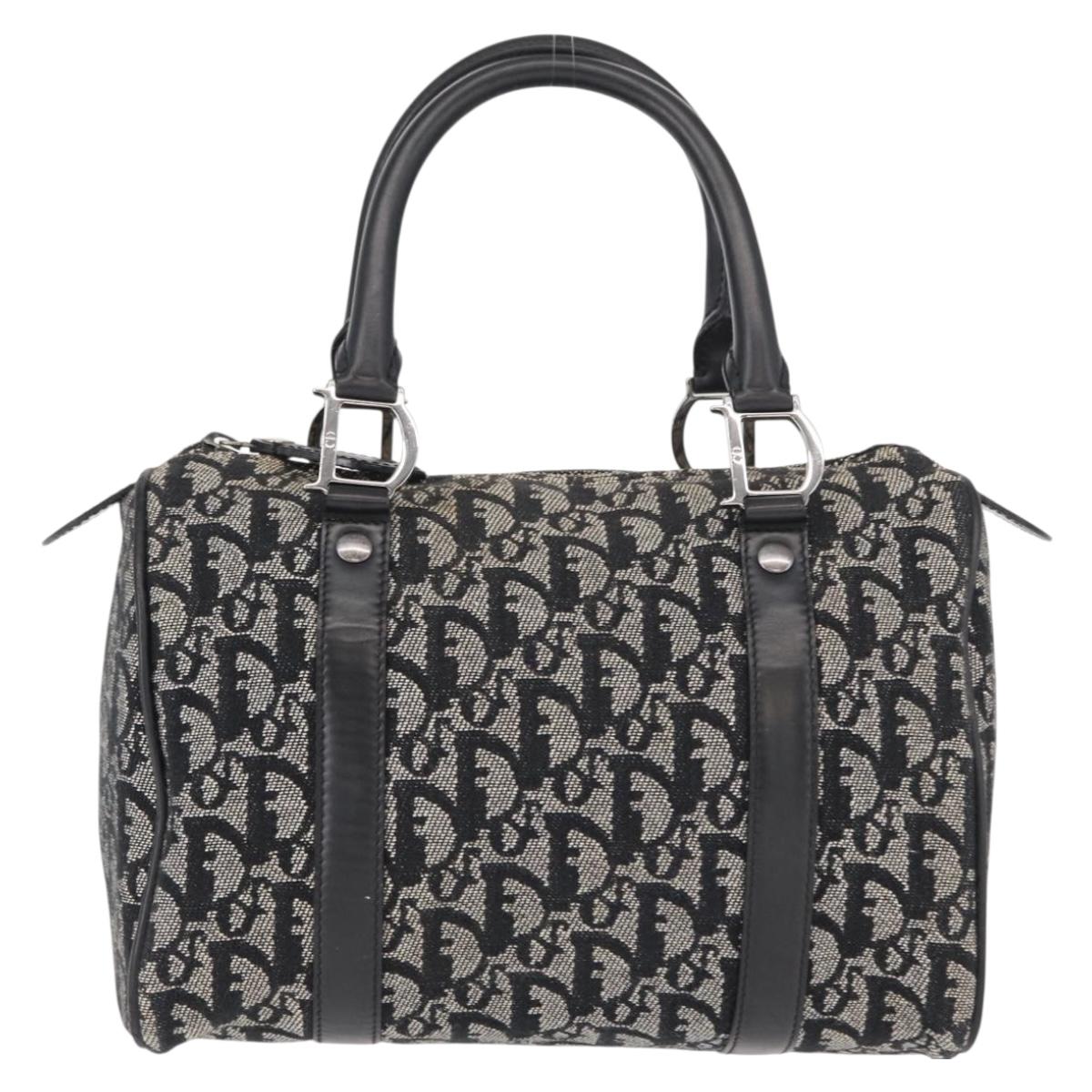Christian Dior Trotter Canvas Hand Bag Black Silver Auth 153991