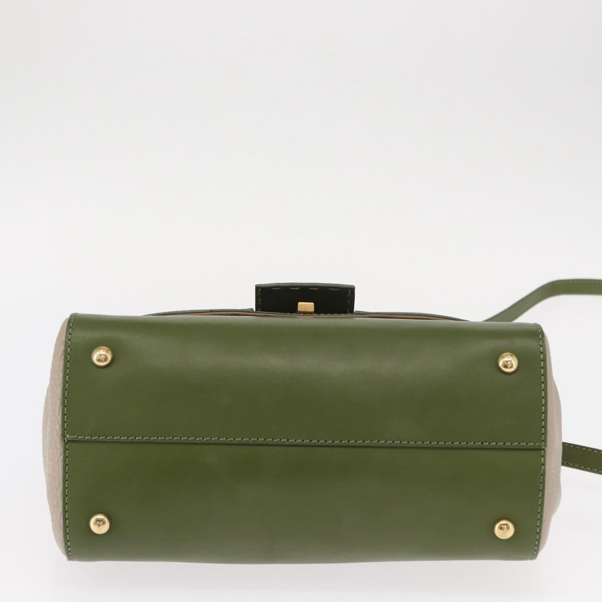 FENDI Silvana Hand Bag Leather 2way Green Gold Auth 153992