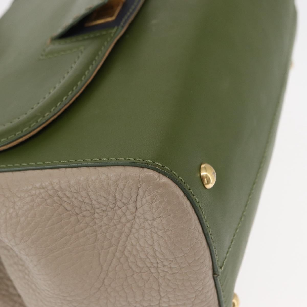 FENDI Silvana Hand Bag Leather 2way Green Gold Auth 153992