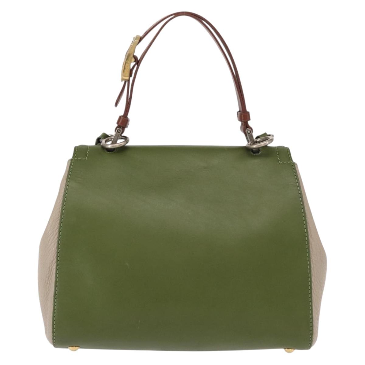 FENDI Silvana Hand Bag Leather 2way Green Gold Auth 153992