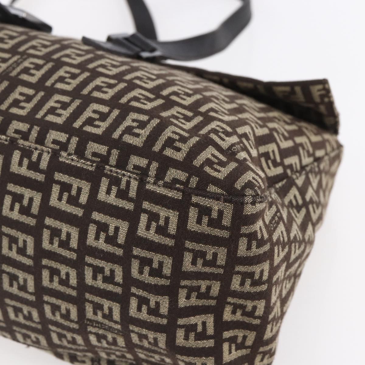 FENDI Zucchino Canvas Mamma Baguette Shoulder Bag Beige Brown Auth 153995