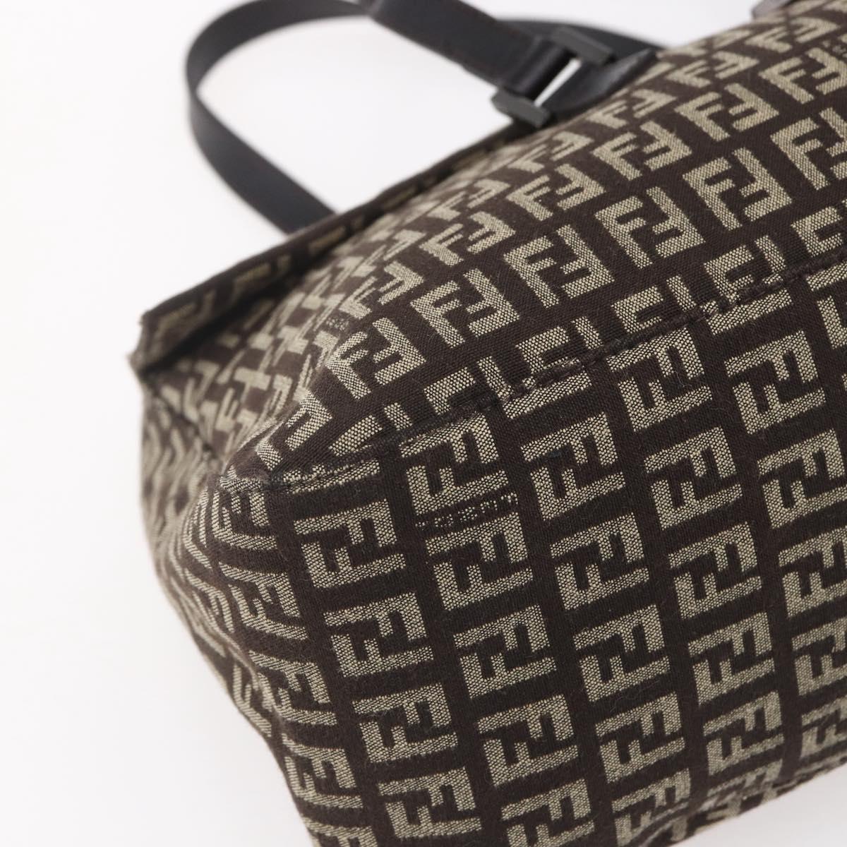 FENDI Zucchino Canvas Mamma Baguette Shoulder Bag Beige Brown Auth 153995