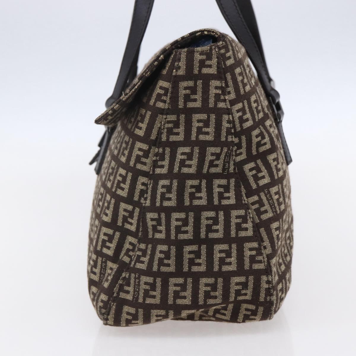 FENDI Zucchino Canvas Mamma Baguette Shoulder Bag Beige Brown Auth 153995