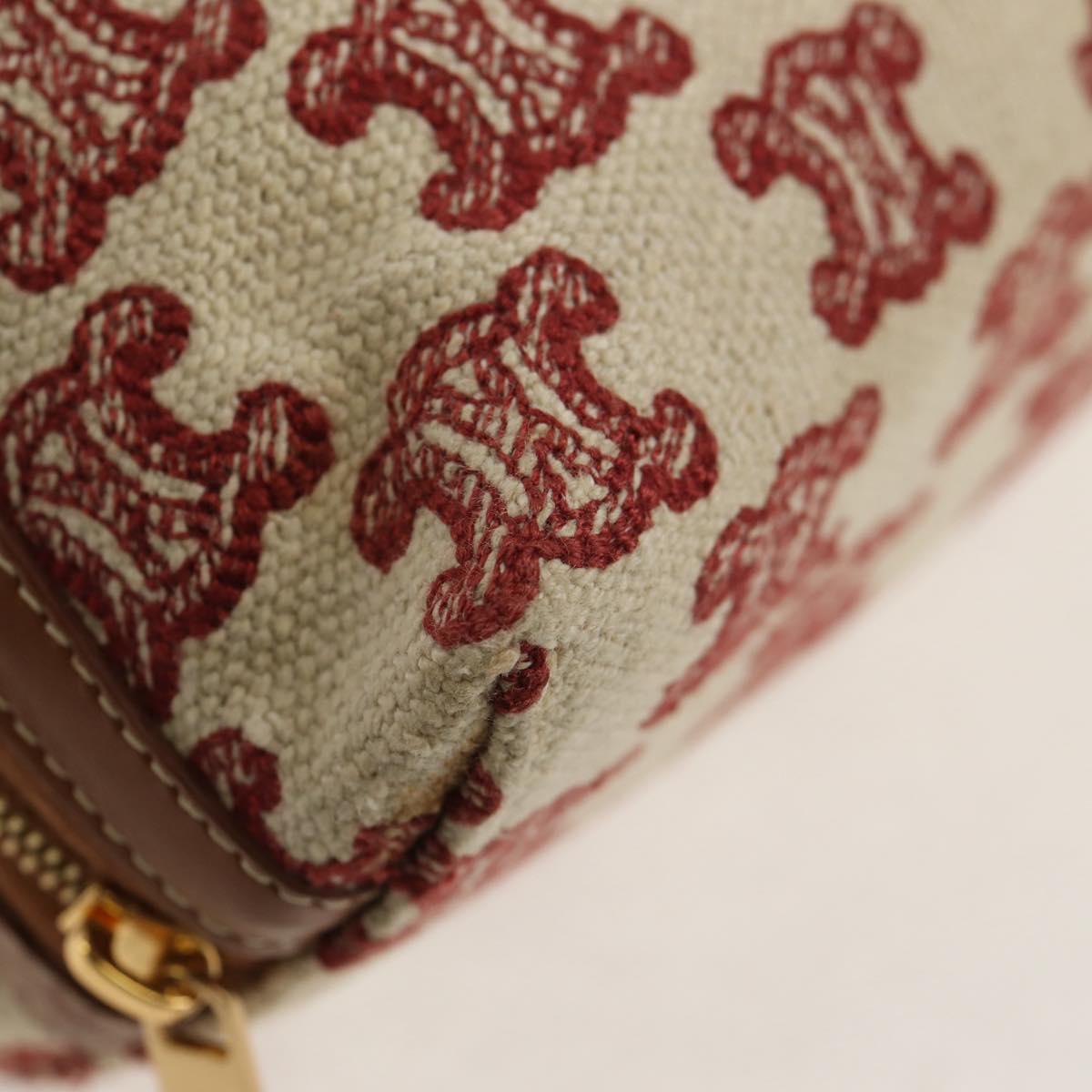 CELINE Triomphe Macadam Canvas Chain Shoulder Bag Canvas Beige Gold Auth 154016M