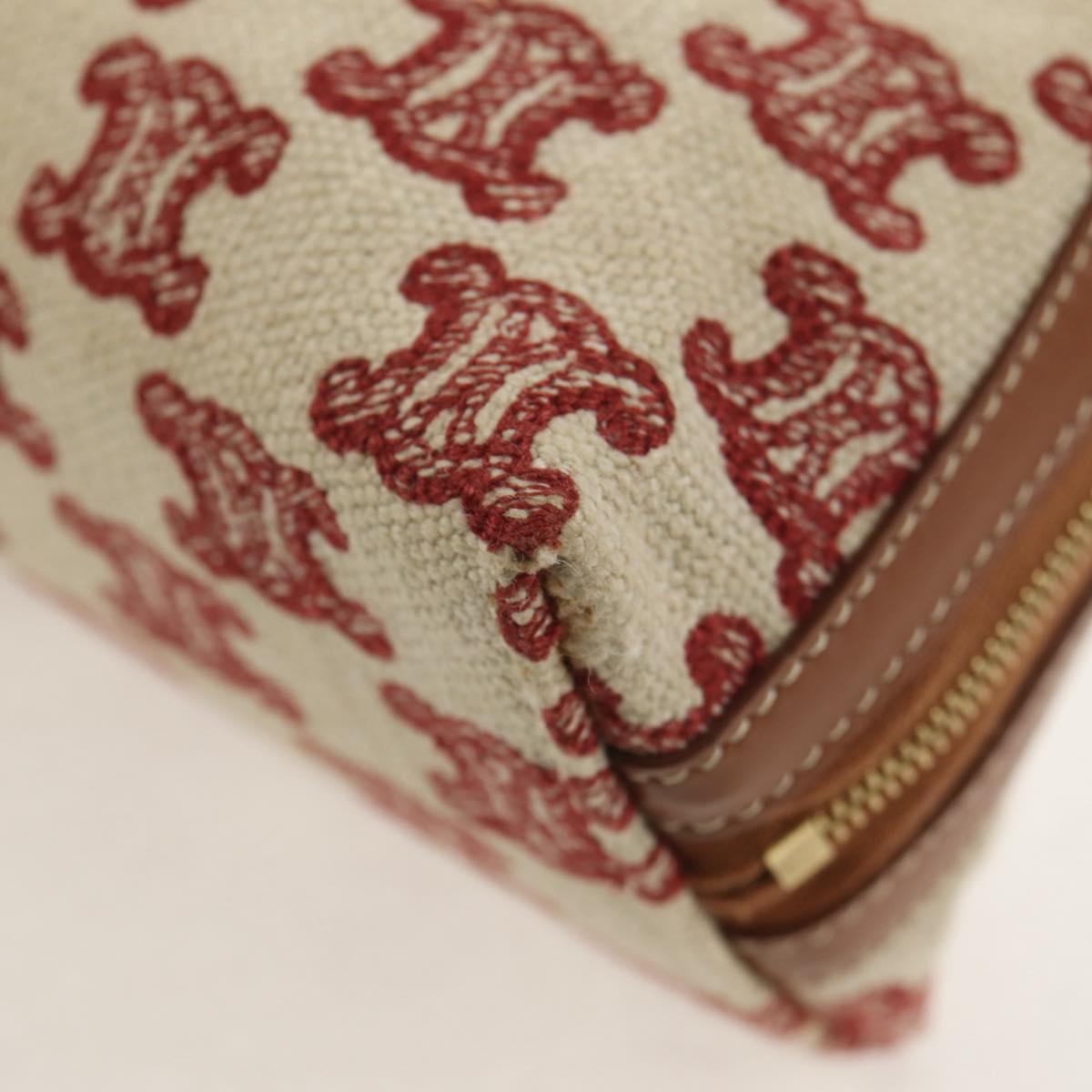 CELINE Triomphe Macadam Canvas Chain Shoulder Bag Canvas Beige Gold Auth 154016M