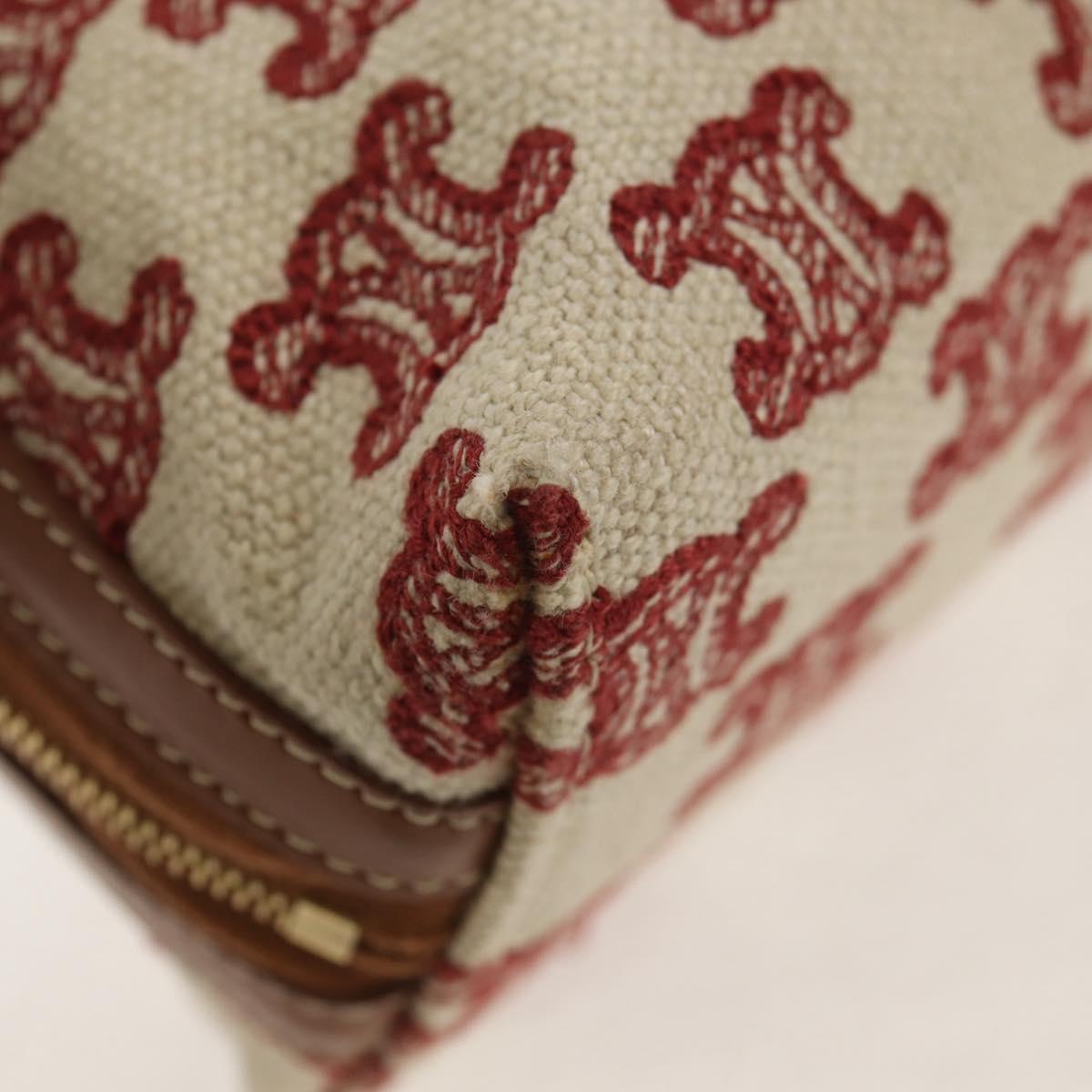 CELINE Triomphe Macadam Canvas Chain Shoulder Bag Canvas Beige Gold Auth 154016M