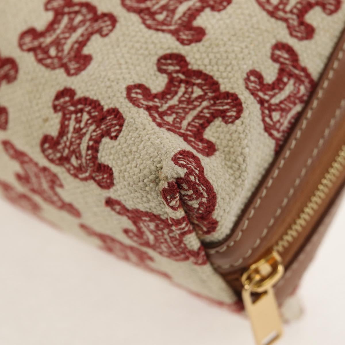 CELINE Triomphe Macadam Canvas Chain Shoulder Bag Canvas Beige Gold Auth 154016M