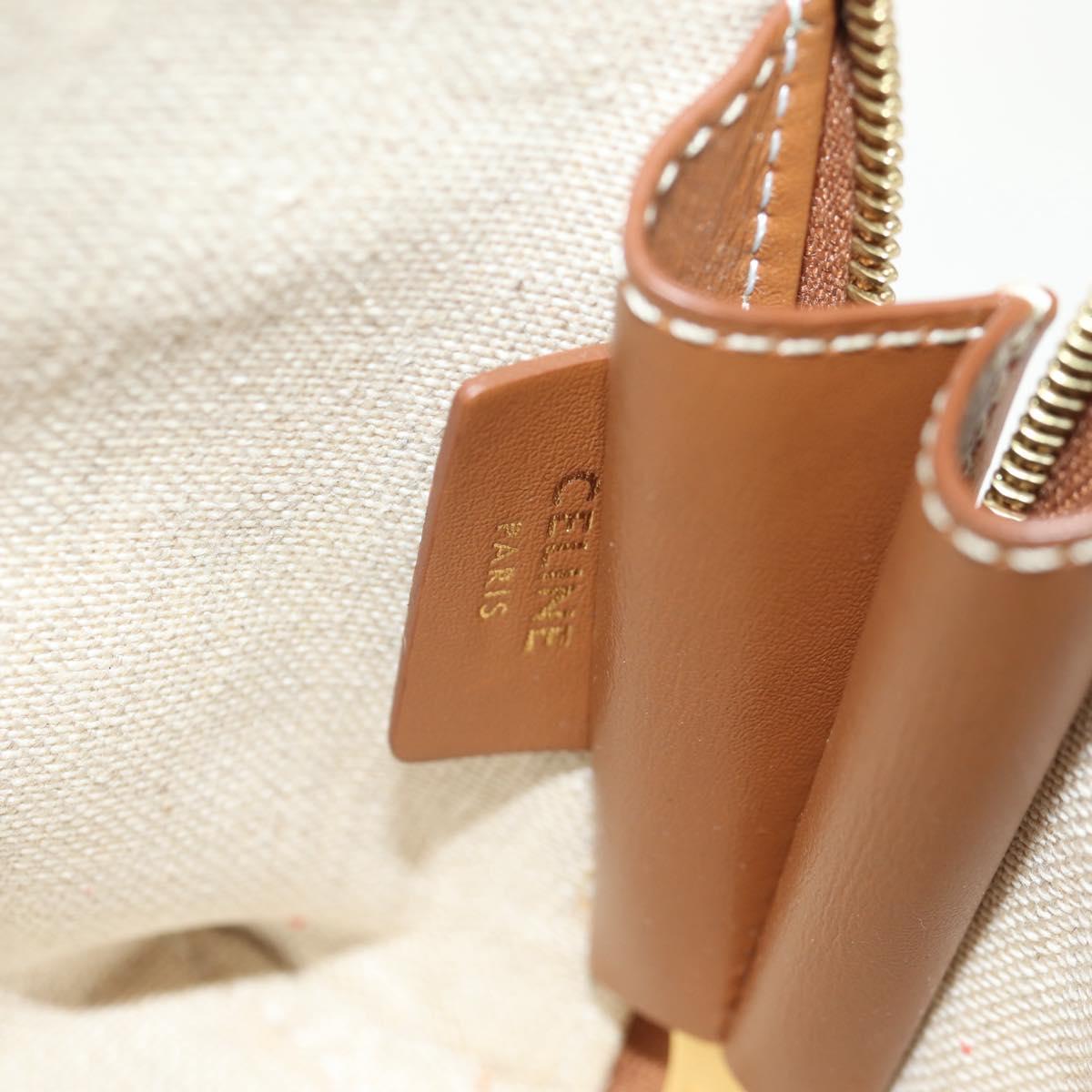 CELINE Triomphe Macadam Canvas Chain Shoulder Bag Canvas Beige Gold Auth 154016M