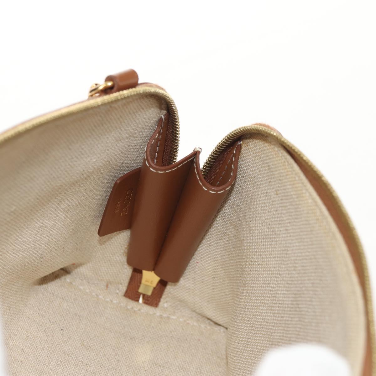 CELINE Triomphe Macadam Canvas Chain Shoulder Bag Canvas Beige Gold Auth 154016M